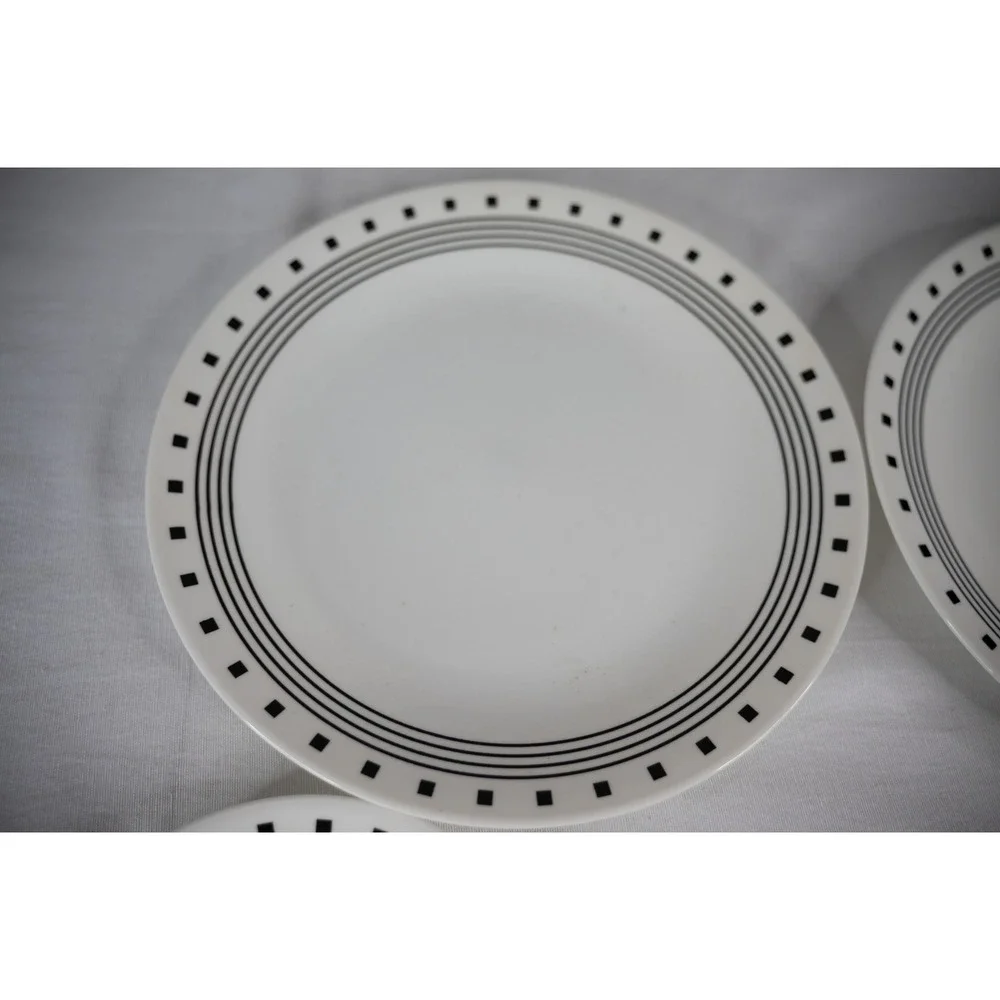 Corelle City Block Plate Set 5pc White Black Geometric Good Vitrelle USA